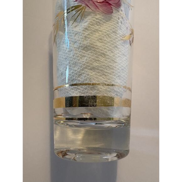 3 Vintage Hand Painted Drinking Glasses Purple Flowers Gold Leaves Tumbler - Picture 7 of 16